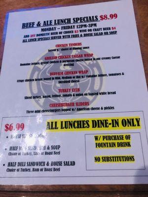 Menu: Lunch specials