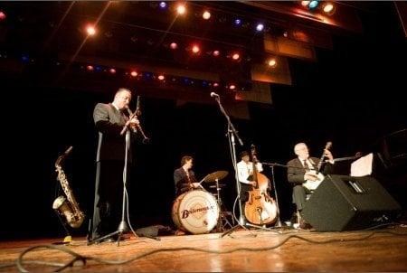 Photo of the Boilermaker Jazz band on the Large Theatre's stage by January Newbanks and Phil Boltz