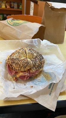 Reuben Rounder on everything bagel.