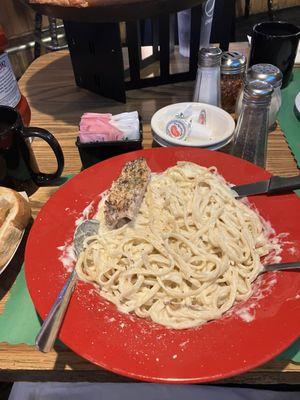 Chicken Fettucini with salad & garlic bread