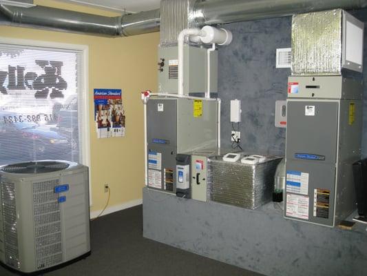 Kelly Plumbing & Heating showroom.  Come on in and look at the equipment.