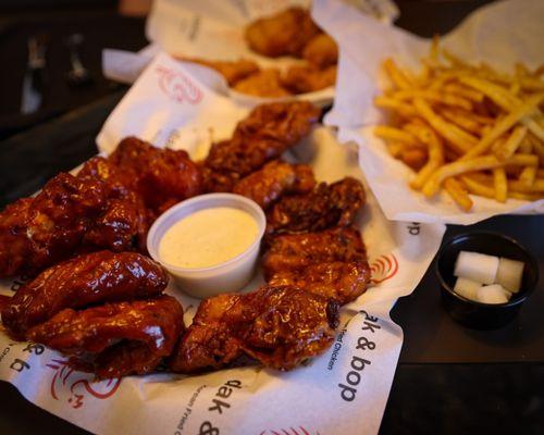 Korean BBQ Korean fried chicken and fries