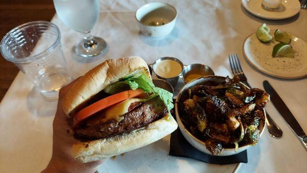 Burger and Brussel sprouts