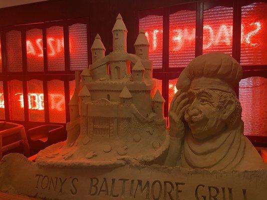 Sand castle inside Tony's Baltimore Grill