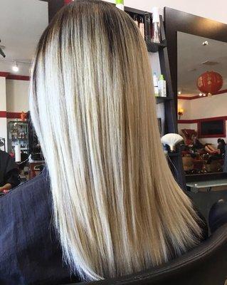 Striking ice blonde hair done by Lindsay