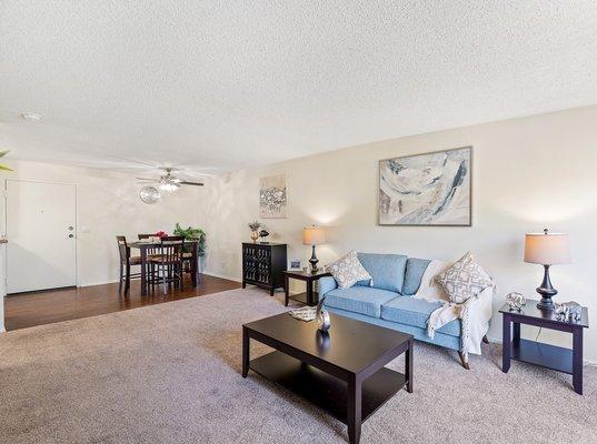 Spacious and modern living room at the Parkview Apartments in Lake Balboa