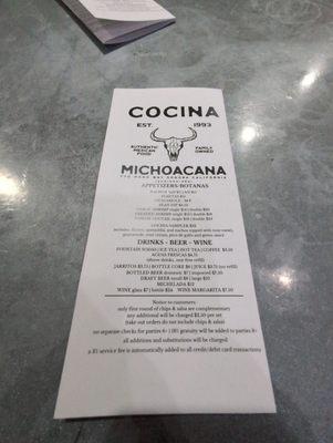 Front of menu.