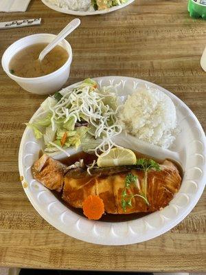 Salmon plate and miso soup