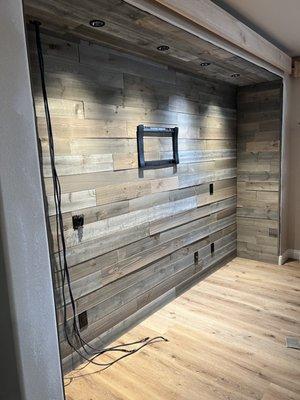 Installation of a beautiful wooden accent wall, client was extremely happy with the outcome!