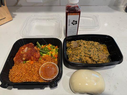 Takeout Meal (Jollof & Chicken, Poundo & Eguisi, Zobo Tea)