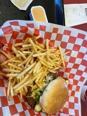 The double steak burger and fries