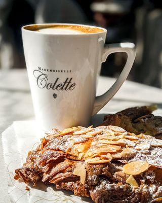 Chocolate Almond Croissant  + cappuccino   |  Instagram @tabletopviews