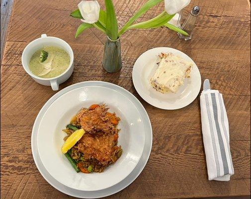 Sweet & Sour Chicken, Broccoli soup and Southern Cake