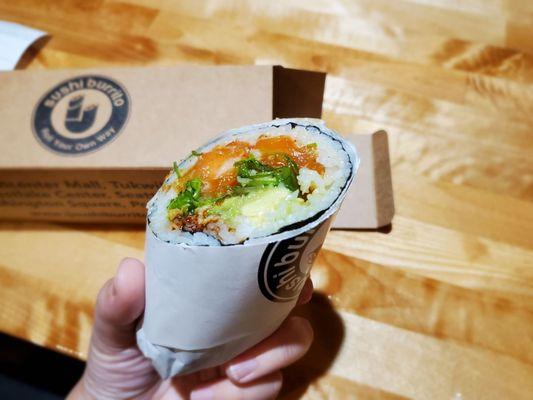 Sushi Burrito with salmon and avocado