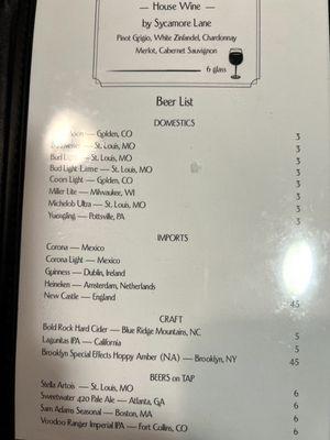 Beer list (sorry for the light reflection)