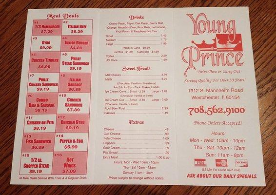 Front & back of menu