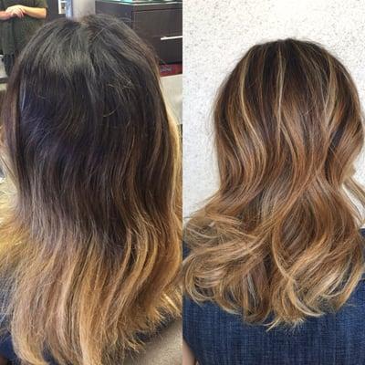 Before and after Balyage by Casie Vick