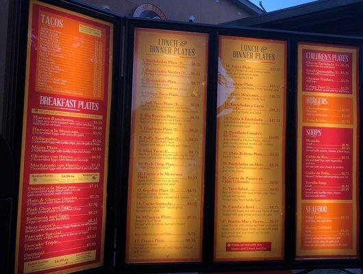 Drive thru menu