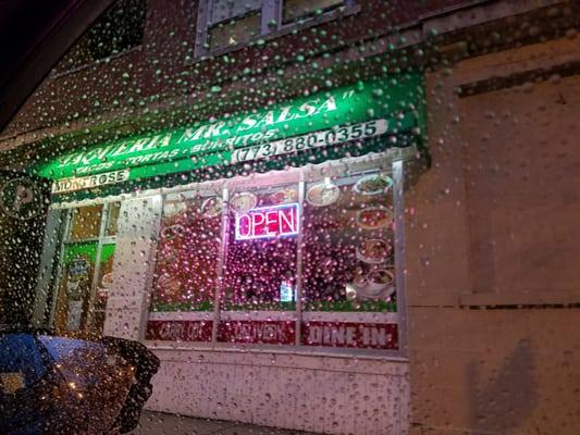 great parking spot on a rainy night!