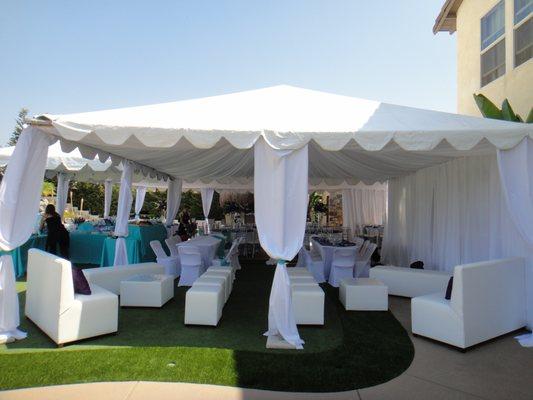 20' x 60' Canopy with White Draping, Lounge Set