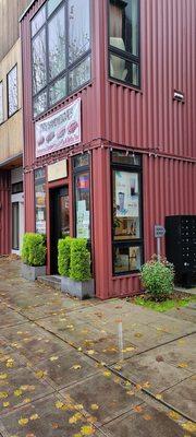 Storefront. Notice on door says they run out before closing due to the limited supply of the fresh baked bread they use. So order early!