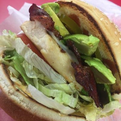 chef's special: grilled chicken with bacon and avocado. killer sandwich