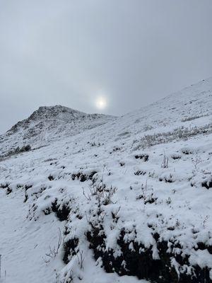 Halfway up the mountain and the sun is trying to peak out