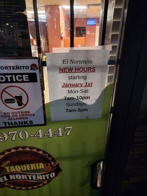 New hours of operation as of 2024.