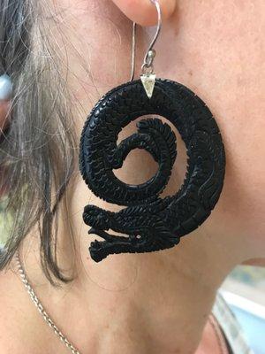 Lava rock dragon earrings with sterling silver posts