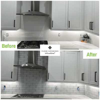 Installed beautiful white subway tiles as a backsplash in kitchen