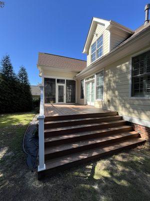 Full length steps installed.  We love this new approach to the deck!