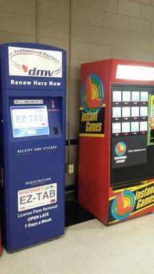 DMV RENEWAL next to redbox and lotto machine