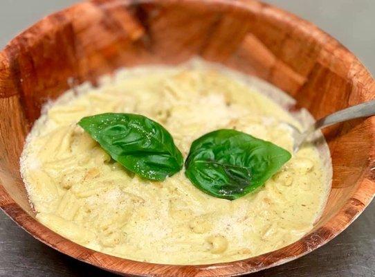 Cavatelli with garlic pesto cream sauce