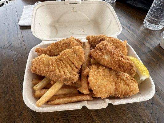 Halibut fish and chips five piece $20.00