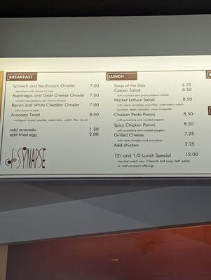 Latest menu (8/19/22). No more pastas or pizzas.