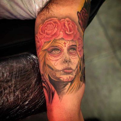 Sugar Skull tattoo by Boulder, CO Realism Tattoo artist Eli Maldonado.