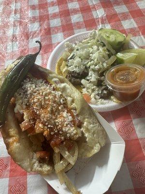 Sonora Hot Dog and a Carne Asada Taco