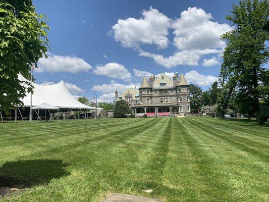 Main Building and green getting ready for graduation.