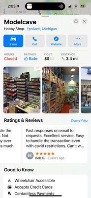 Information about the business and a review from yelp