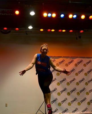 onstage at the Encinitas Community Center at a Zumba event