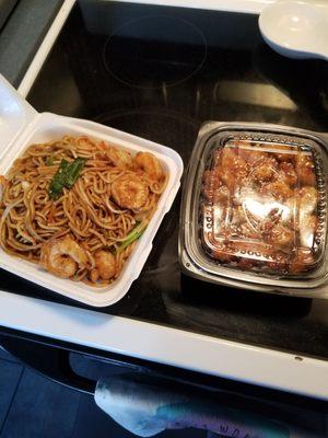 Shrimp Lo Mein and Sesame Chicken