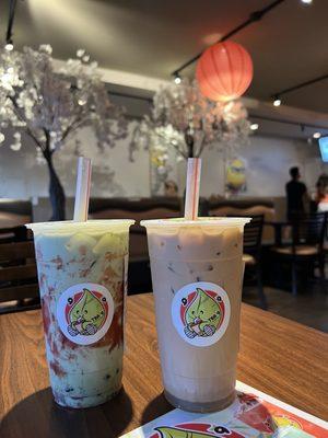 Tea 9 Signature Milk Tea and matcha strawberry latte