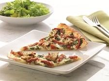 Our Herb Chicken Mediteranean thin crust pizza includes sun-dried tomatoes, spinach and feta.