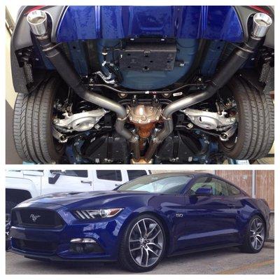 Chuck's 2015 GT with Flowmaster Mufflers INC. Outlaw axle backs & CJ Pony Parts Springs!