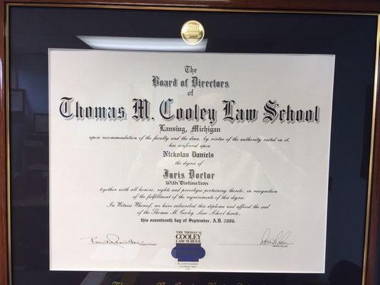 Nick's Law School Diploma.  Nick graduated 'with distinction'.