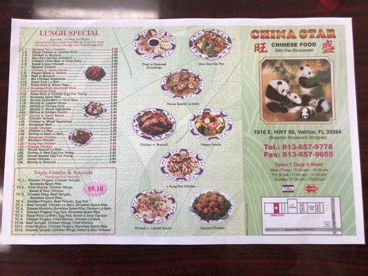 CHINA STAR  Menu