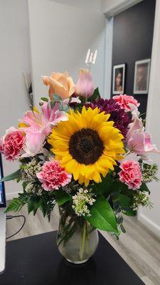 Birthday flower request - Sunflowers and pink!