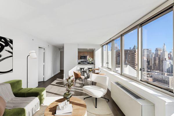 Spacious Living room with floor to ceiling windows