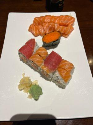 Tobiko, salmon and pink lady roll