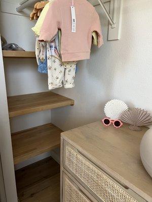 Floating shelves in closet